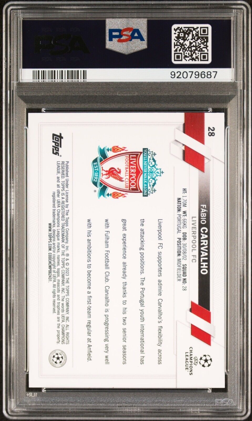 2022 TOPPS UEFA CLUB COMPETITIONS FABIO CARVALHO 28 STARBALL FOIL PSA 9