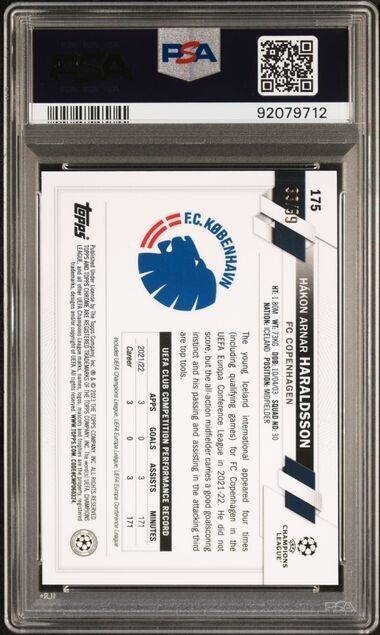 2022-23 TOPPS CHROME SAPPHIRE ED. UEFA H. ARNAR HARALDSSON 175 YELLOW PSA 6 /99