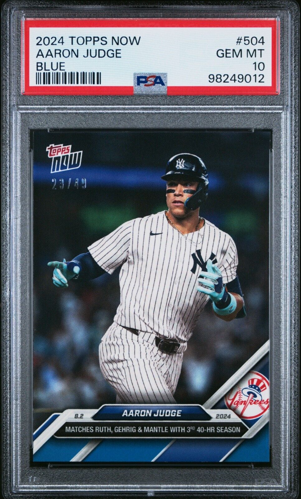 2024 TOPPS NOW 504 AARON JUDGE BLUE PSA 10 /49