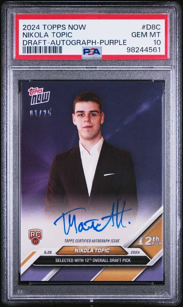 2024 TOPPS NOW DRAFT D8C NIKOLA TOPIC AUTOGRAPH-PURPLE  PSA 10 /25