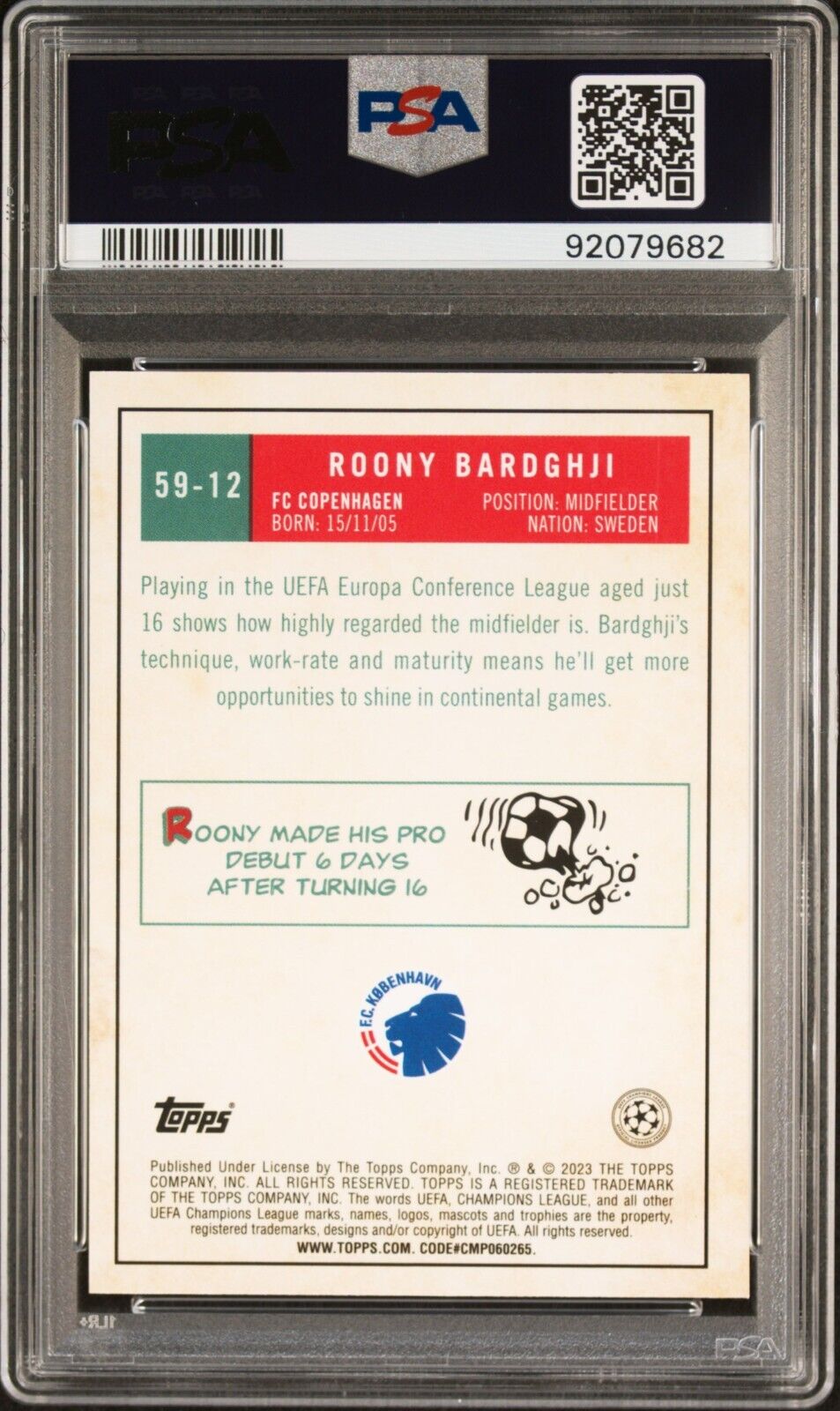 2022-23 TOPPS CHROME UEFA 1959 TOPPS ROONY BARDGHJI 59-12 PSA 9