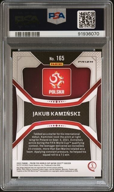 2022 PANINI PRIZM WORLD CUP QATAR JAKUB KAMINSKI 165 GREEN WAVE PSA 9