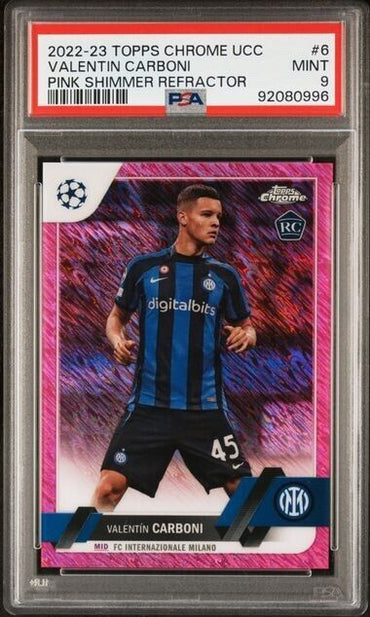 2022-23 TOPPS CHROME UEFA VALENTIN CARBONI 6 PINK SHIMMER PSA 9 /250