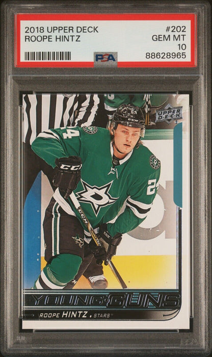 2018 UPPER DECK HOCKEY 202 ROOPE HINTZ YOUNG GUNS PSA 10