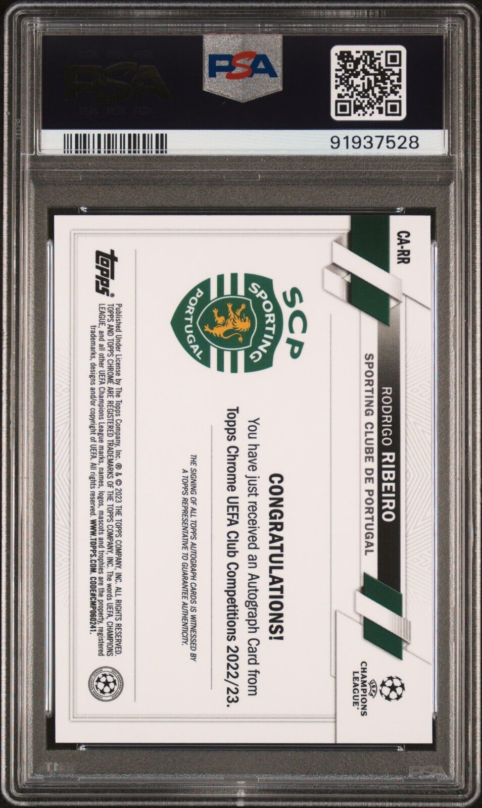 2022 TOPPS UEFA CLUB AUTOGRAPHS RODRIGO RIBEIRO ARR PSA 9