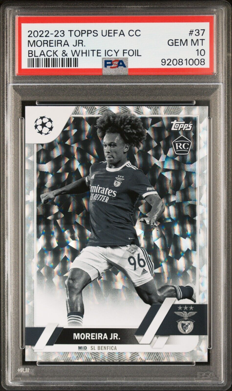 2022 TOPPS UEFA CLUB COMPETITIONS MOREIRA JR. 37 BLACK & WHITE ICY FOIL PSA 10