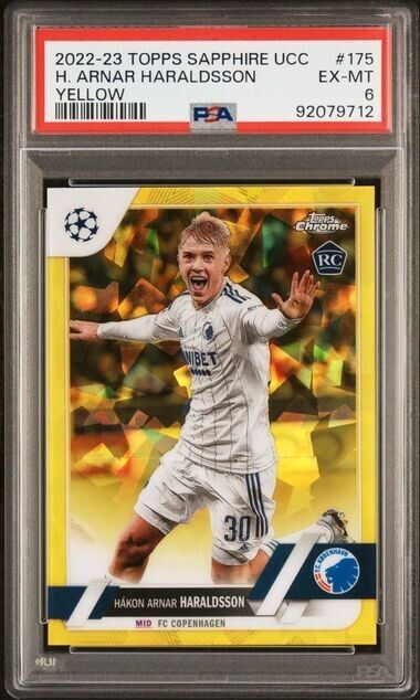 2022-23 TOPPS CHROME SAPPHIRE ED. UEFA H. ARNAR HARALDSSON 175 YELLOW PSA 6 /99