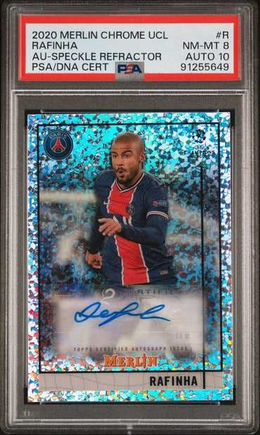 2020 TOPPS MERLIN CHROME UEFA AUTOGRAPHS RAFINHA R SPECKLE REFRACTOR PSA 8 /150