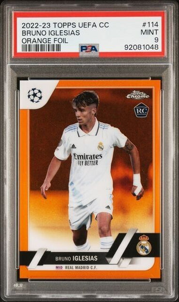 2022 TOPPS UEFA CLUB COMPETITIONS BRUNO IGLESIAS 114 ORANGE FOIL PSA 9 /25