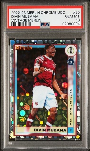 2022-23 TOPPS MERLIN CHROME UEFA DIVIN MUBAMA 85 VINTAGE MERLIN REFRACTOR PSA 10