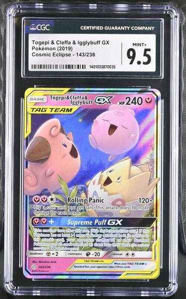 Togepi & Cleffa & IgglybuffGX 143/236 CosmicEclipse English UltraRare 9.5 (2019)