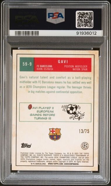 2022-23 TOPPS CHROME UEFA GAVI 59-9 1959 TOPPS-BLUE WAVE PSA 10 /75