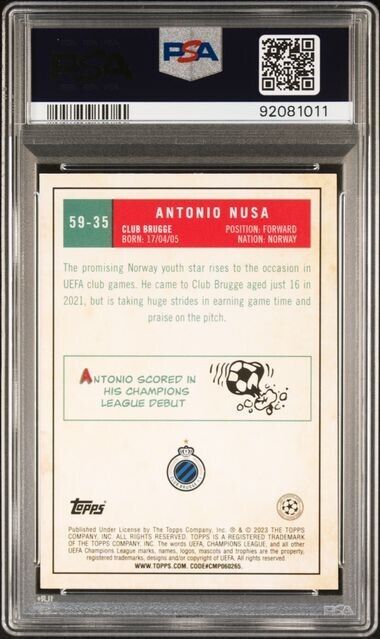 2022-23 TOPPS CHROME UEFA ANTONIO NUSA 59-35 PSA 10