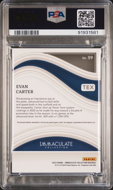 2023 PANINI IMMACULATE COLLECTION Evan Carter /25 Mint 9