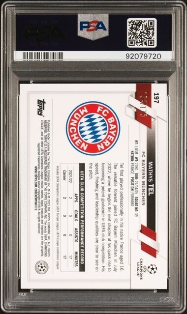 2022-23 TOPPS CHROME UEFA MATHYS TEL 197 PINK MINI DIAMOND PSA 8 /175