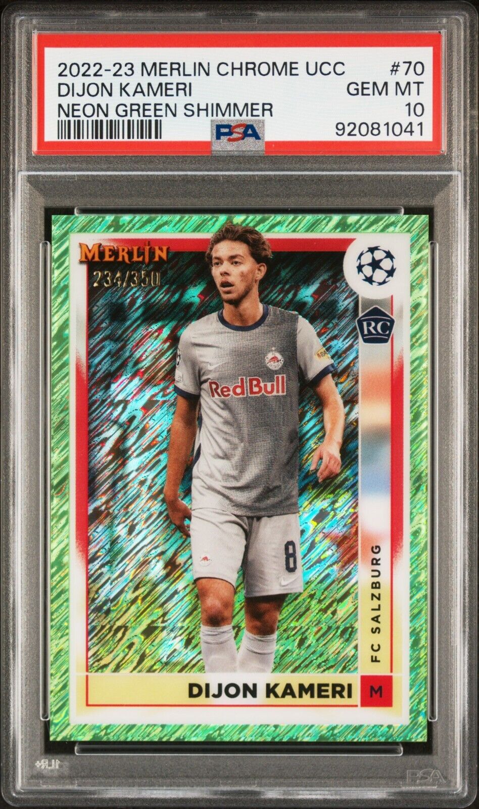 2022-23 TOPPS MERLIN CHROME UEFA DIJON KAMERI NEON GREEN SHIMMER PSA 10 /350