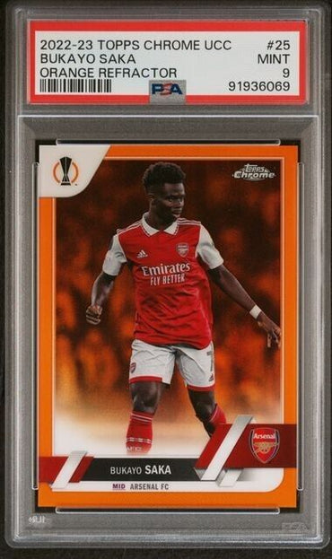 2022-23 TOPPS CHROME UEFA BUKAYO SAKA 25 ORANGE REFRACTOR PSA 9 /25