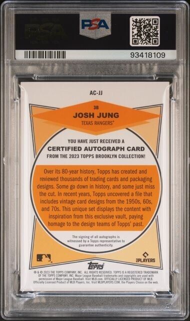 2023 TOPPS BROOKLYN COLLECTION AUTOGRAPH Josh Jung /99 Gem Mint 10