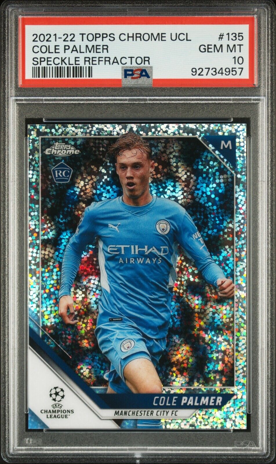 2021 TOPPS CHROME UEFA CHAMPIONS LEAGUE COLE PALMER 135 SPECKLE REFRACTOR PSA 10