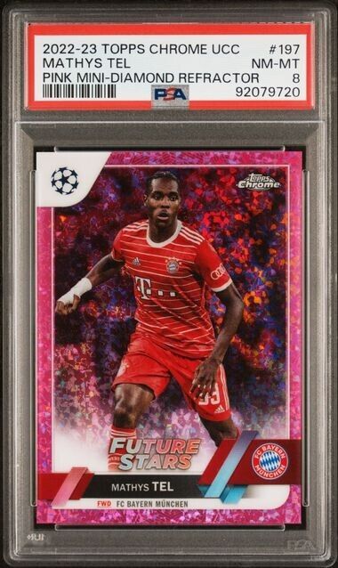 2022-23 TOPPS CHROME UEFA MATHYS TEL 197 PINK MINI DIAMOND PSA 8 /175