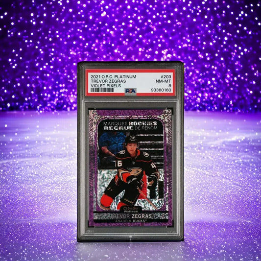 2021 UPPER DECK O-PEE-CHEE PLATINUM Trevor Zegras /299 Violet Pixels Mint 8