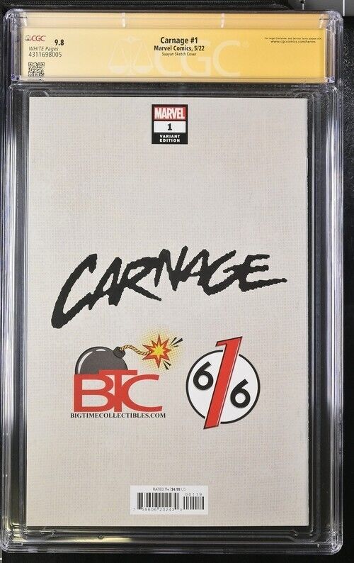 Carnage #1 Virgin Sketch Cover Signed by Suayan, 9.8