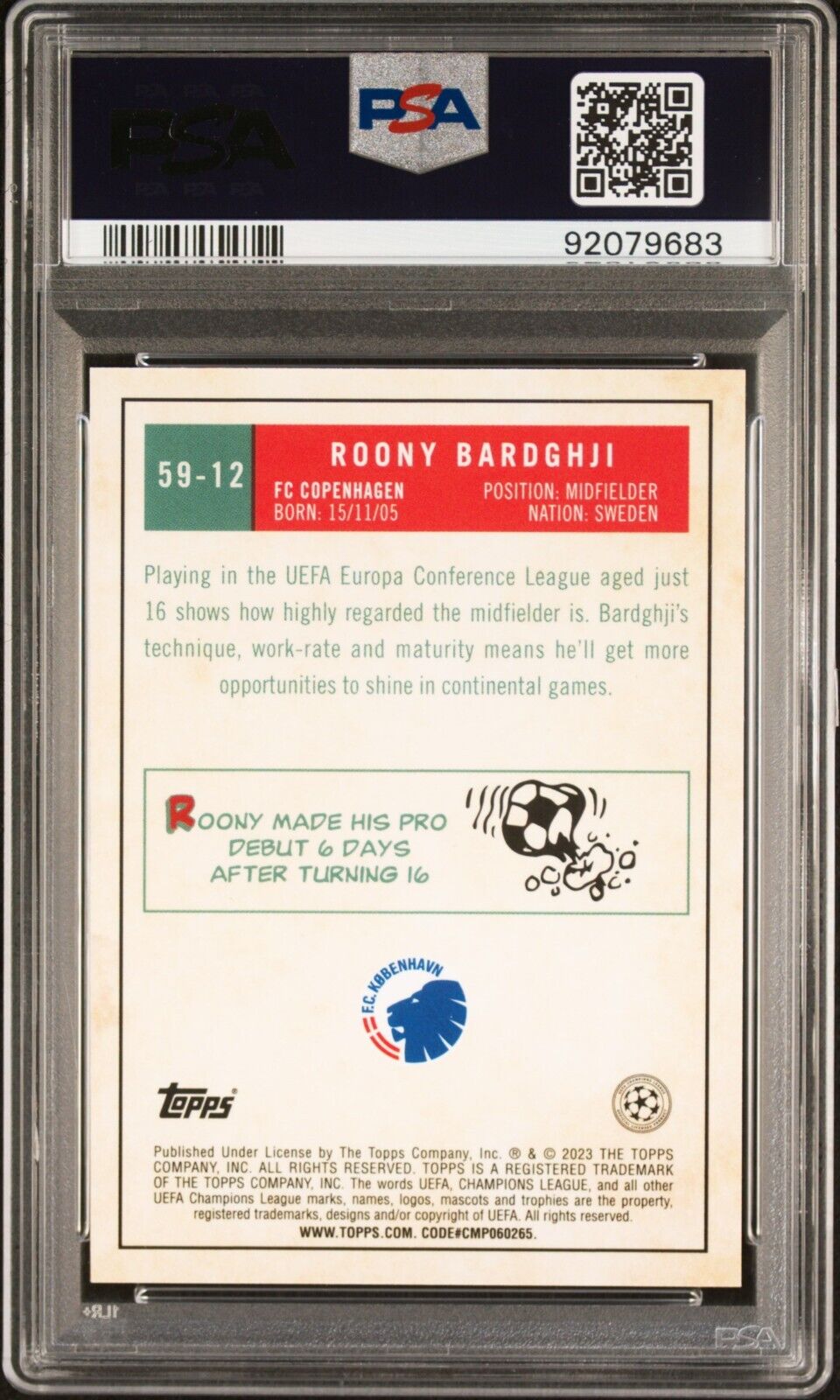 2022-23 TOPPS CHROME UEFA ROONY BARDGHJI 59-12 1959 TOPPS-ORANGE LAVA PSA 10