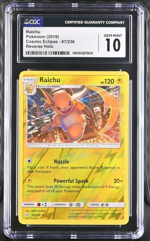 Pokemon Raichu 67/236 Cosmic Eclipse English Rare Gem Mint 10 (2019)