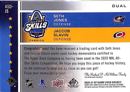 2020-21 SP Game Used All-Star Skills Fabrics Dual Seth Jones / Jaccob Slavin