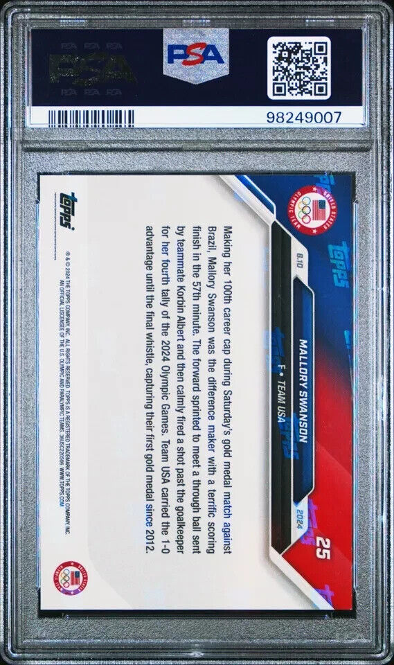 2024 TOPPS NOW OLYMPIC GAMES 25 MALLORY SWANSON BLUE PSA 9 /49
