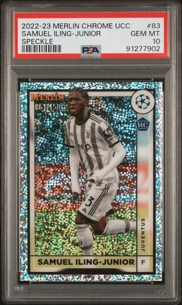 2022-23 TOPPS MERLIN CHRME UEFA SAMUEL ILING-JUNIOR 83 SPCKLE RFRCTR PSA 10 /150