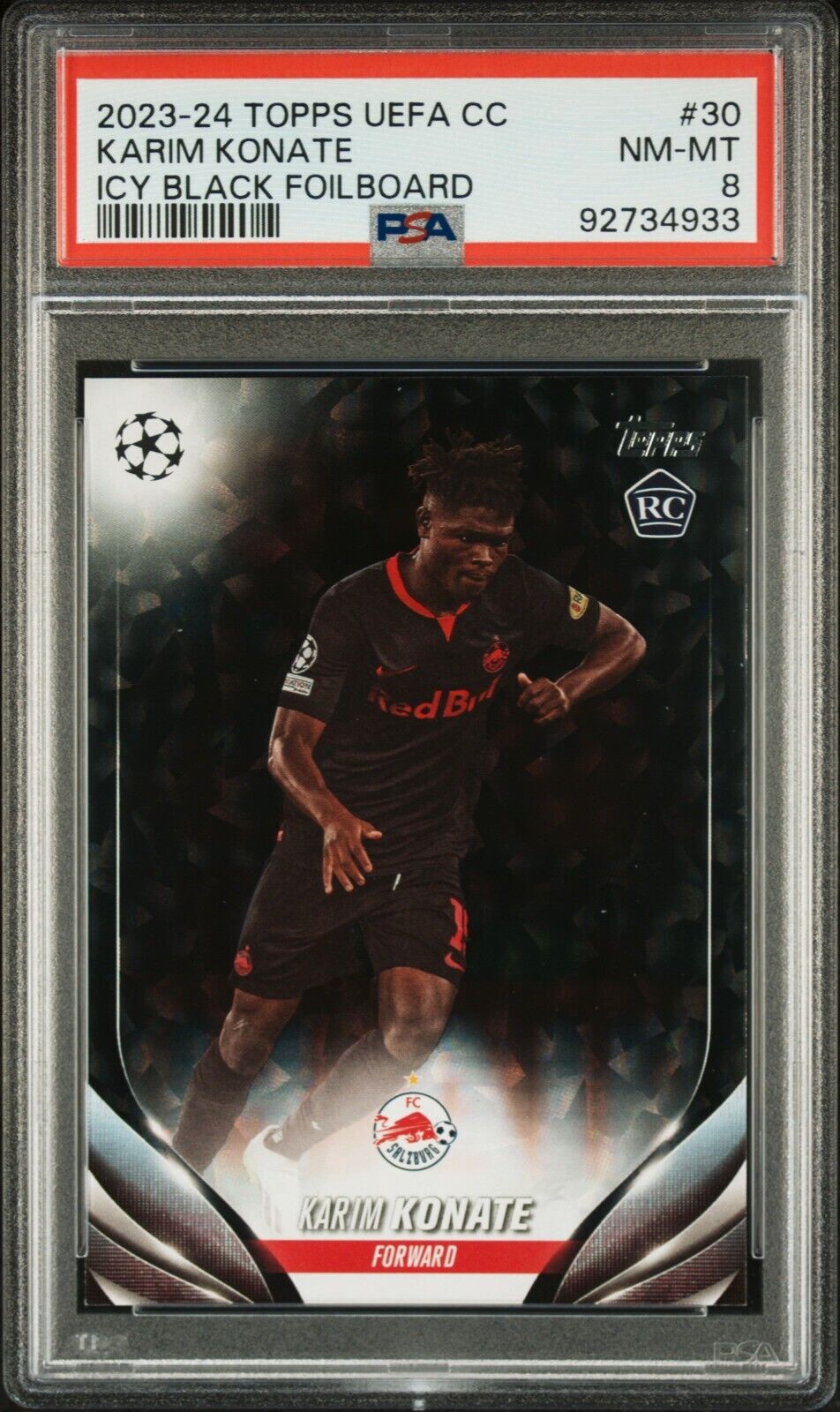 2023-24 TOPPS UEFA CLUB KARIM KONATE 30 ICY BLACK FOILBOARD PSA 8 /10