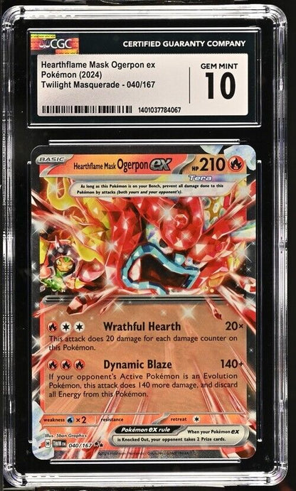 Pokemon Hearthflame Mask Ogerpon ex 040/167 TWM EN English Gem Mint 10 (2024)