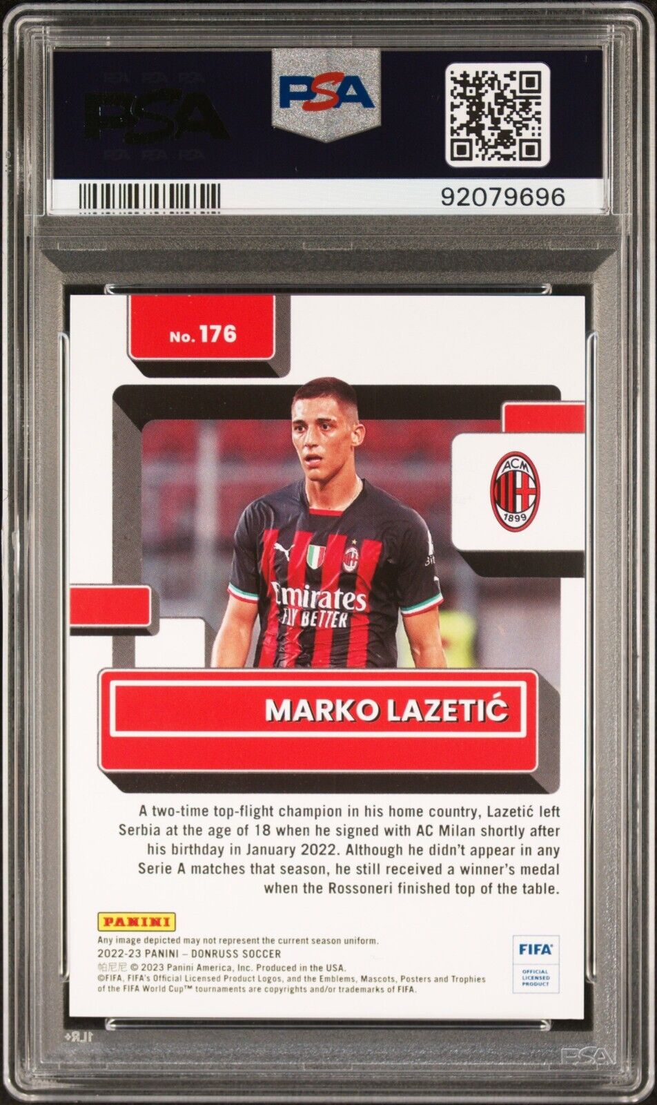 2022 PANINI DONRUSS FIFA MARKO LAZETIC 176 BLUE PSA 10 /49