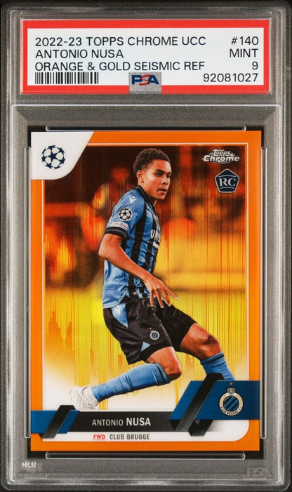 2022-23 TOPPS CHROME UEFA ANTONIO NUSA 140 ORANGE & GOLD SEISMIC REF PSA 9