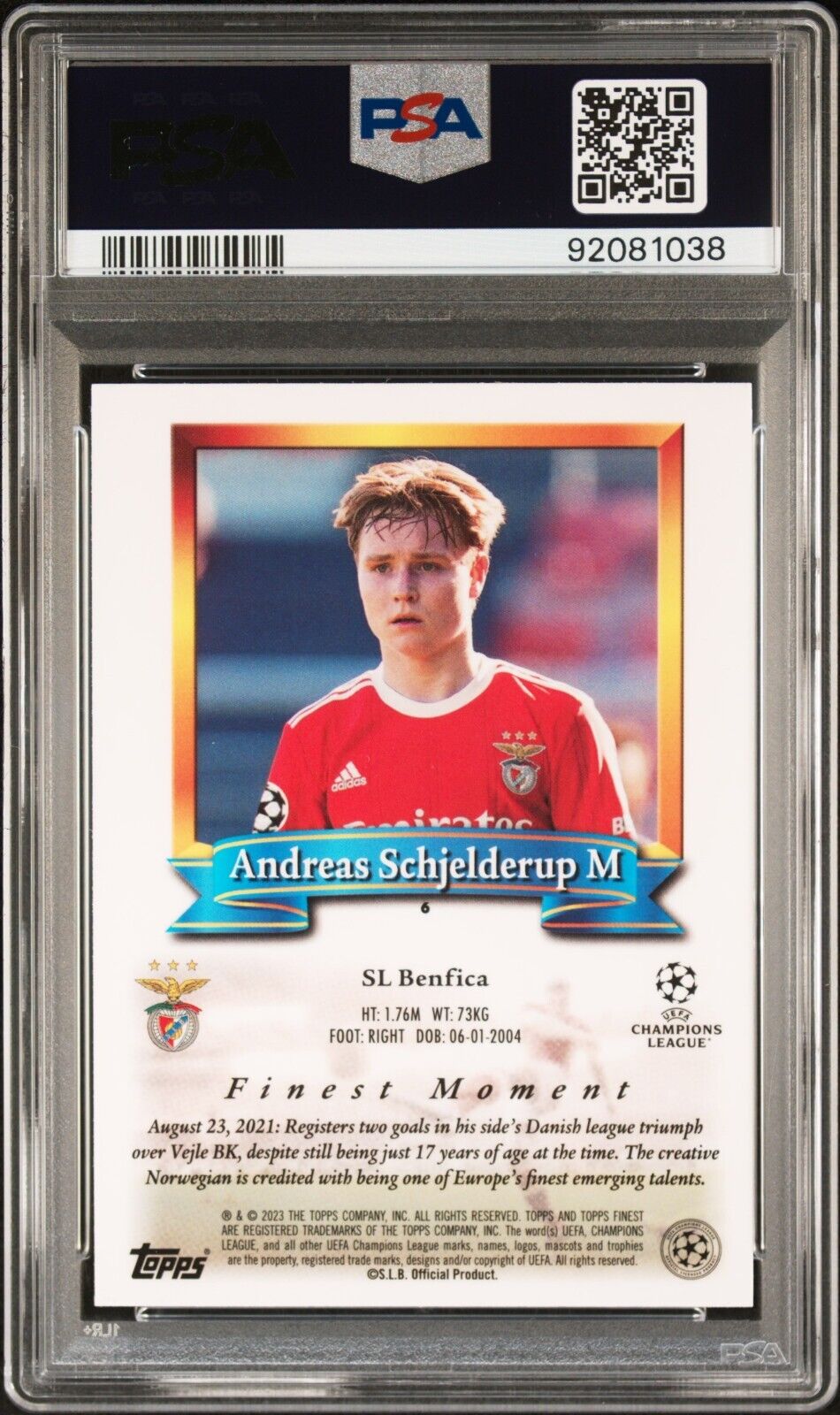 2022-23 TOPPS FINEST FLASHBACKS UEFA ANDREAS SCHJELDERUP PSA 9