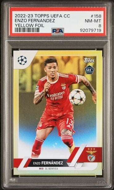 2022 TOPPS UEFA CLUB COMPETITIONS ENZO FERNANDEZ 158 YELLOW FOIL PSA 8 /299