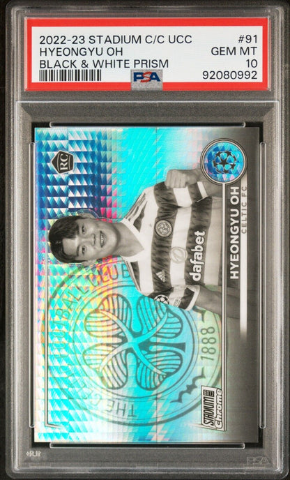 2022-23 TOPPS STADIUM CHROME UEFA HYEONGYU OH BLACK & WHITE PRISM PSA 10 /350