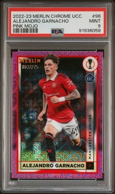 2022-23 TOPPS MERLIN CHROME UEFA ALEJANDRO GARNACHO 96 PINK MOJO PSA 9 /275