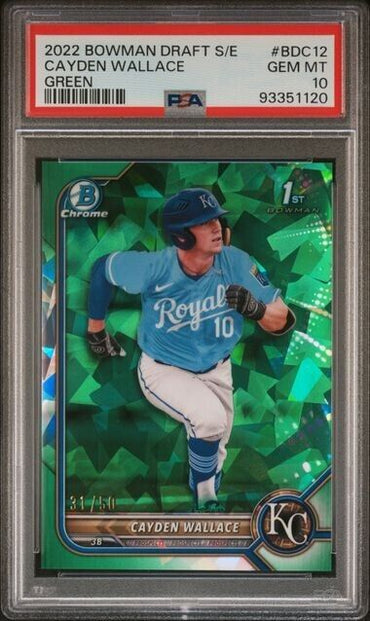 2022 BOWMAN DRAFT CHROME SAPPHIRE EDITION Cayden Wallace /50 Green Gem Mint 10