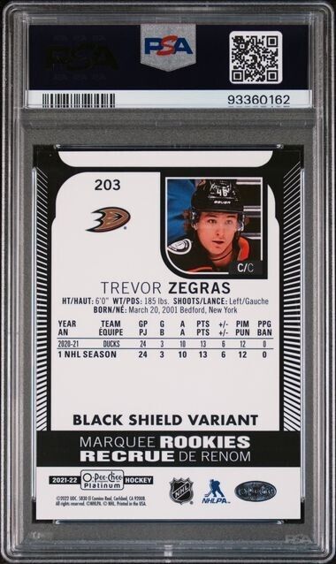 2021 UPPER DECK O-PEE-CHEE PLATINUM Trevor Zegras 203 Mint 9