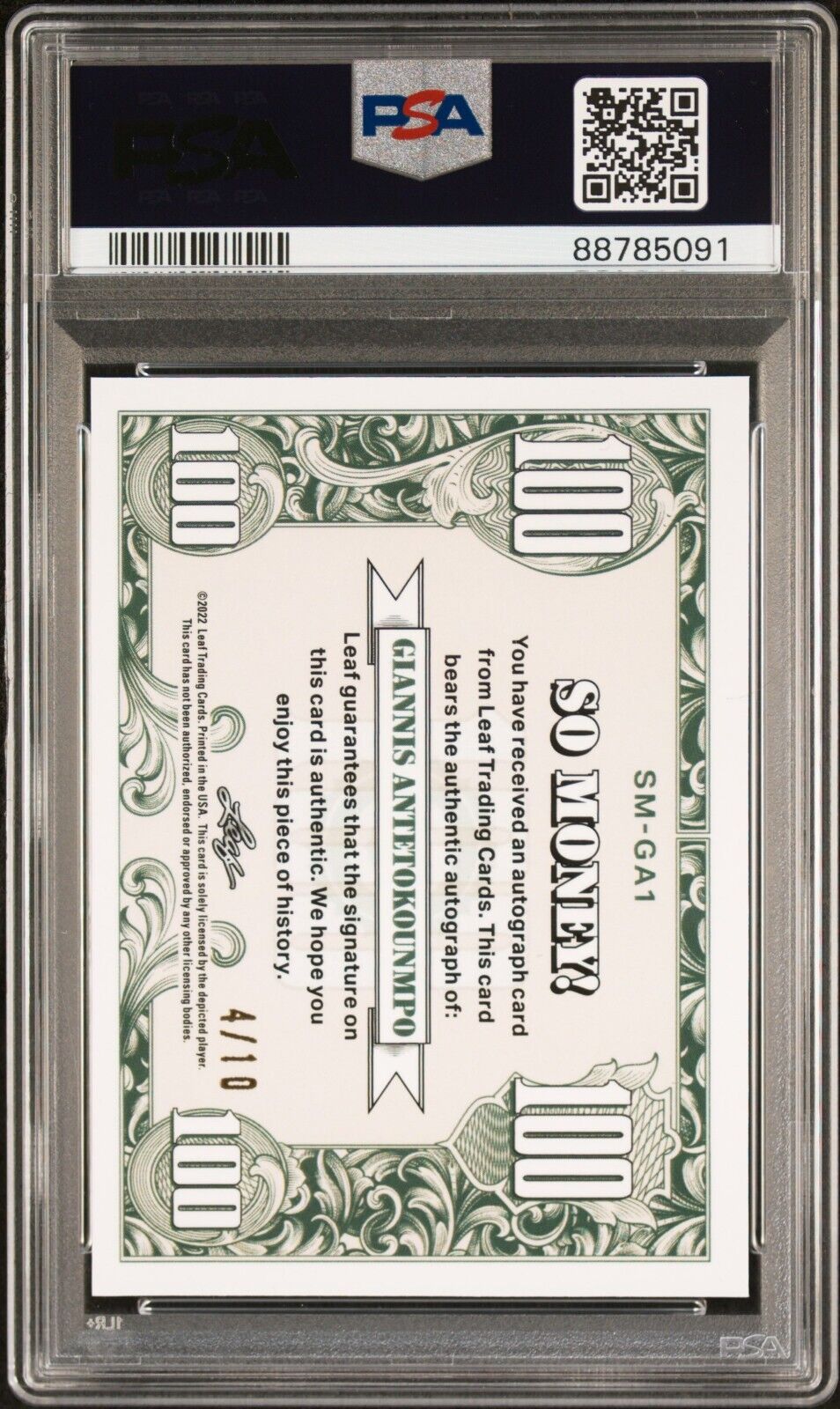 2021 LEAF METAL SO MONEY AUTOGRAPHS GIANNAS ANTETOKOUNMPO /10