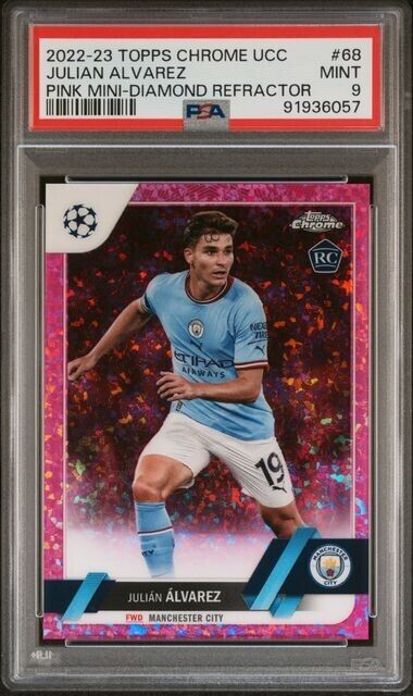 2022-23 TOPPS CHROME UEFA JULIAN ALVAREZ 68 PINK MINI DIAMOND PSA 9 /175