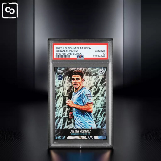 2022 TOPPS JUDE BELLINGHAM PLATINUM UEFA JULIAN ALVAREZ FUTURE-BLACK PSA 10 /99