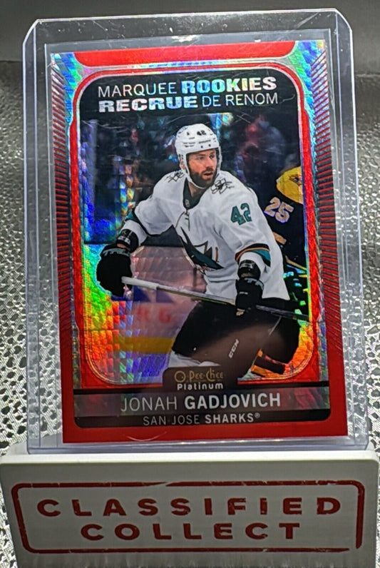 2021-22 O-Pee-Chee Platinum Premier Jonah Gadjovich Red Prism Rookie /199