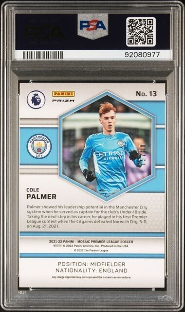 2021 PANINI MOSAIC PREMIER LEAGUE COLE PALMER 13 RED & GOLD CHOICE PSA 8 /88