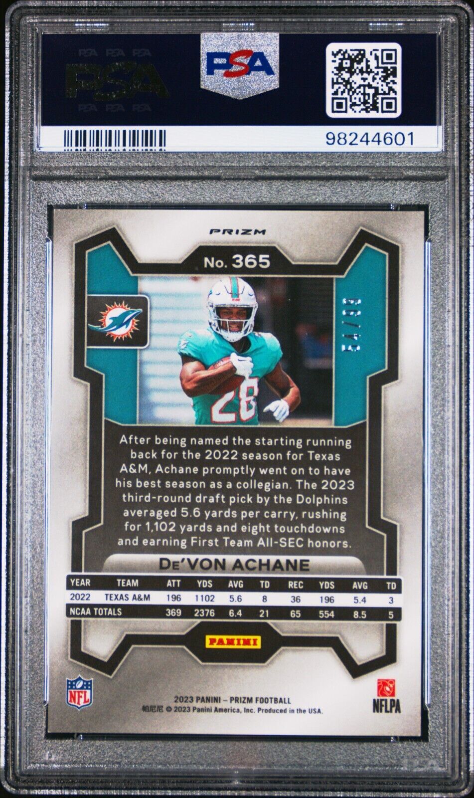 2023 PANINI PRIZM 365 De'VON ACHANE PURPLE WAVE MINT 9 /99