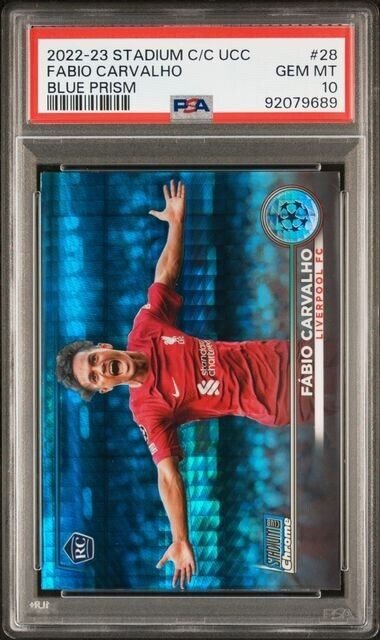 2022-23 TOPPS STADIUM CLUB CHROME UEFA FABIO CARVALHO 28 BLUE PRISM PSA 10