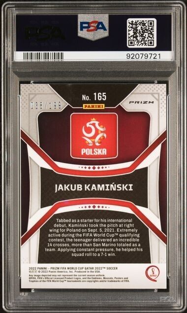 2022 PANINI PRIZM WORLD CUP QATAR JAKUB KAMINSKI 165 BLUE WAVE PSA 9 /199