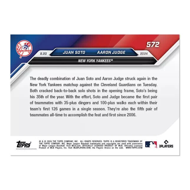 2024 MLB TOPPS NOW Juan Soto & Aaron Judge #572